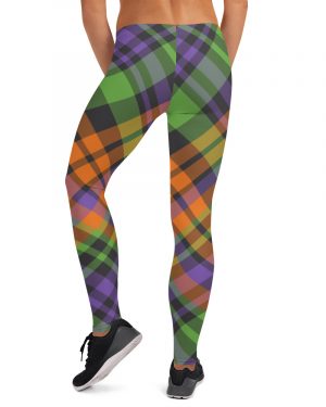 Plaid Leggings – Green Orange Purple – Halloween Party Costume