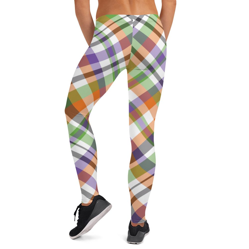 Plaid Leggings - White Green Orange - Halloween Costume - Image 2