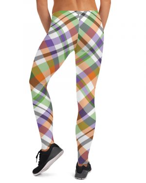 Plaid Leggings – White Green Orange – Halloween Costume