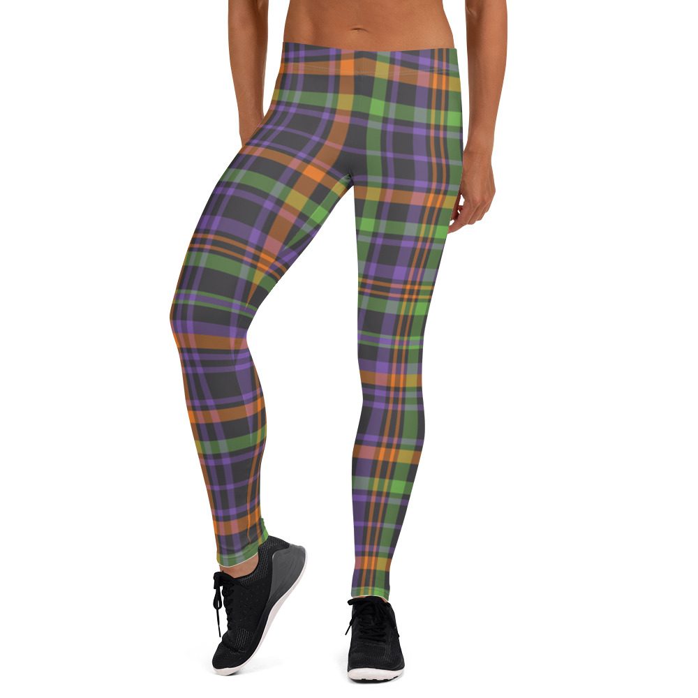 Plaid Leggings - Black Purple Green - Halloween Tartan Costume - Image 5