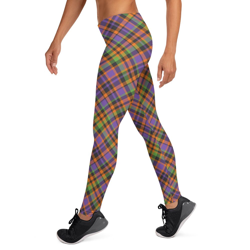 Plaid Leggings - Orange Green Purple - Halloween Tartan Costume - Image 3