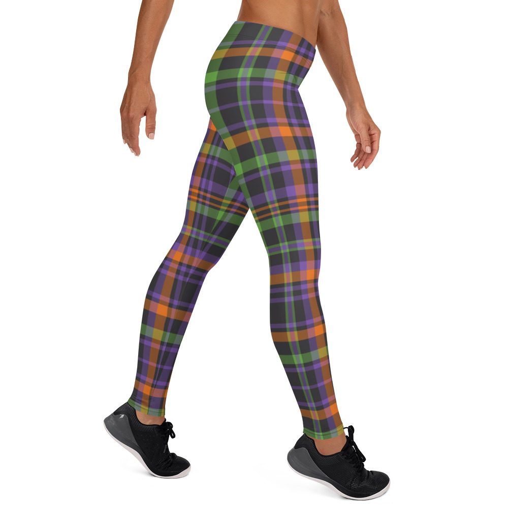 Plaid Leggings - Black Purple Green - Halloween Tartan Costume - Image 4