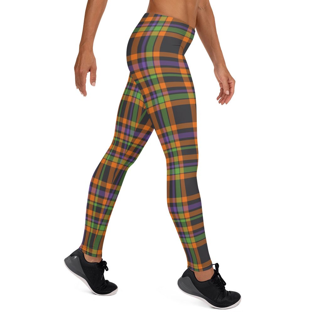Plaid Leggings - Orange Purple Black - Tartan Halloween Costume - Image 4