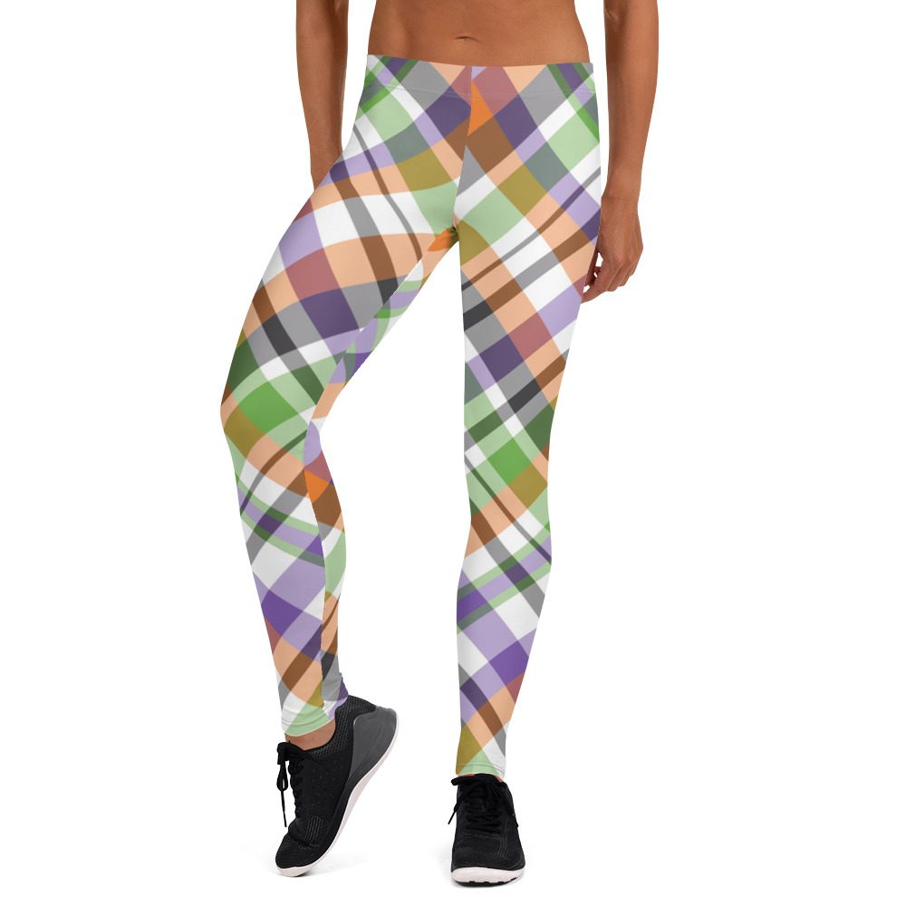 Plaid Leggings - White Green Orange - Halloween Costume - Image 5