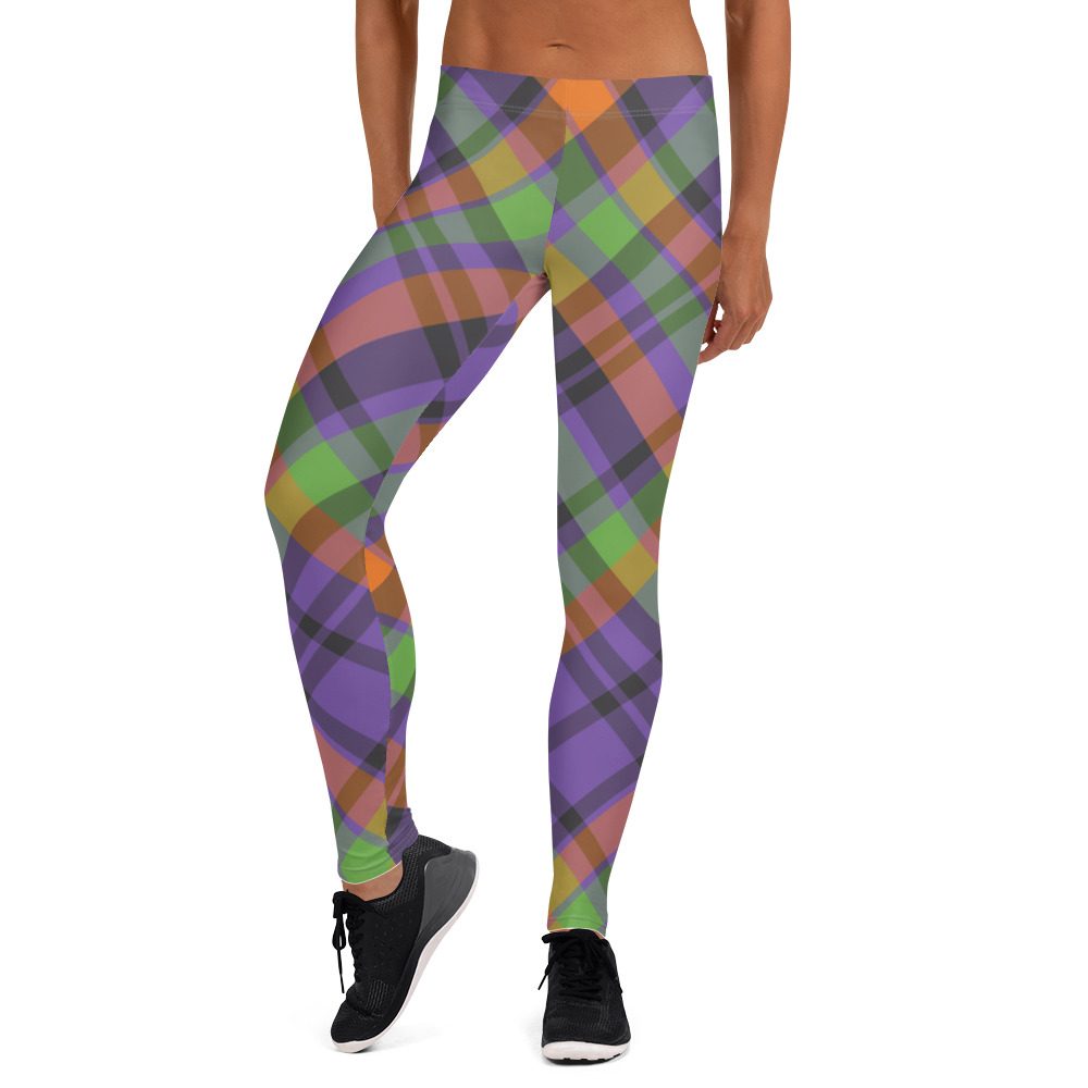 Plaid Leggings - Purple Black Orange - Halloween Tartan Costume - Image 5