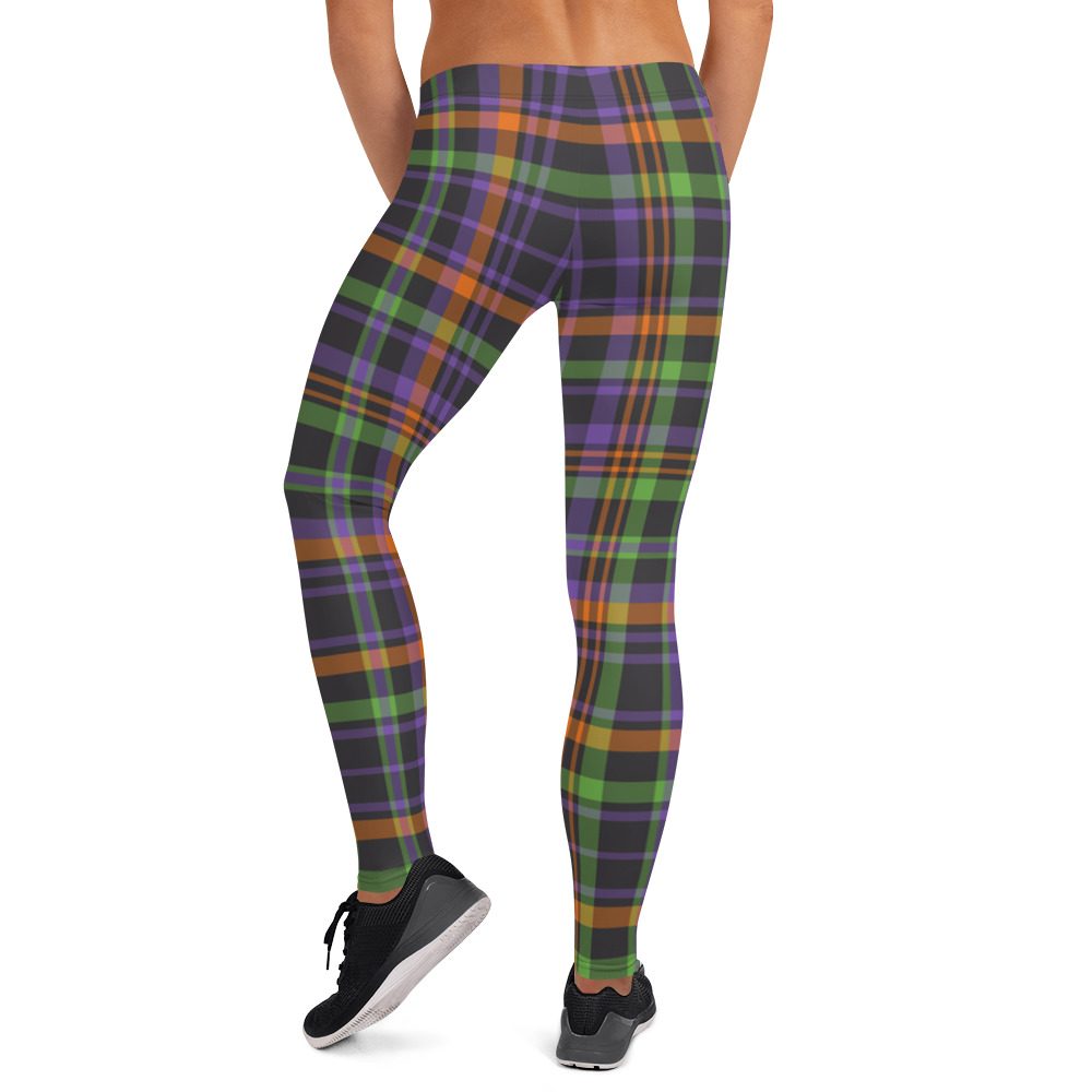 Plaid Leggings - Black Purple Green - Halloween Tartan Costume - Image 2