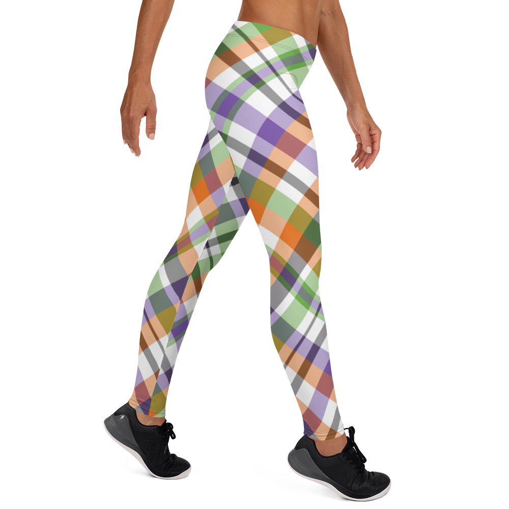 Plaid Leggings - White Green Orange - Halloween Costume - Image 4