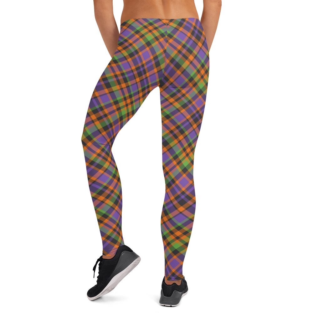 Plaid Leggings - Orange Green Purple - Halloween Tartan Costume - Image 2