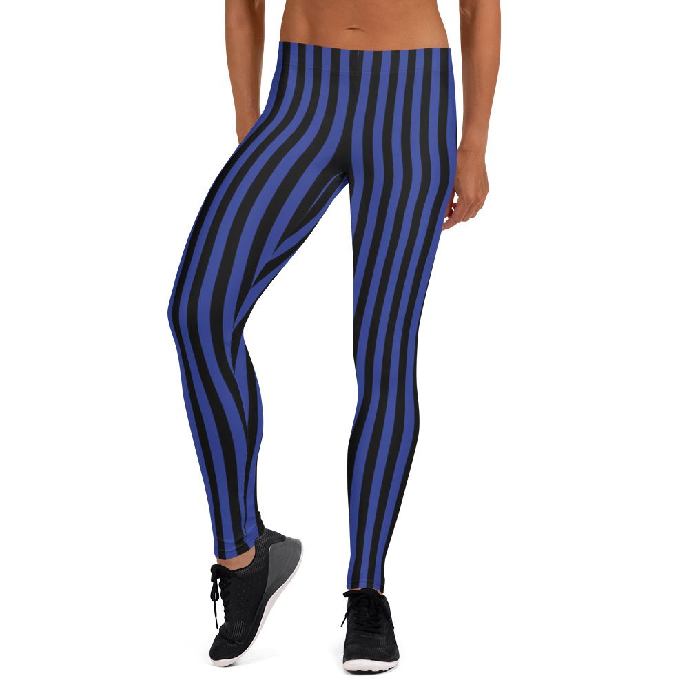 Black and Blue Striped Leggings - Running Costume