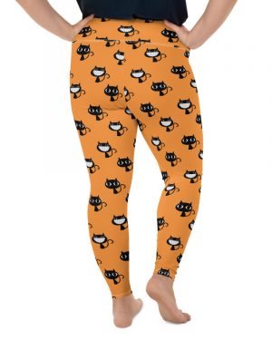 Smiling Halloween Black Cat Plus Size Leggings