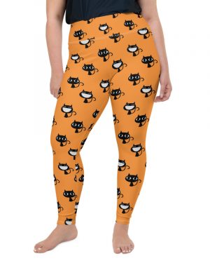 Smiling Halloween Black Cat Plus Size Leggings