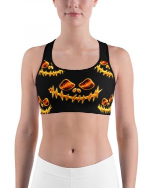 Halloween Evil Pumpkin Face Sports bra