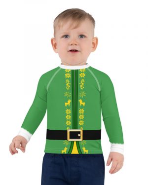Buddy the Elf Costume, Halloween Costume, Christmas Costume, Kids's Children's Youth long sleeve rash guard, activewear shirt, swim shirt, uv protection