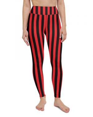 Black and Red Striped Yoga Leggings