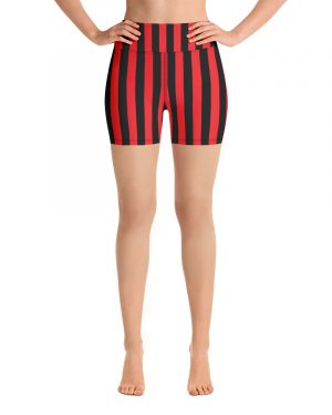 Black and Red Striped Yoga Shorts