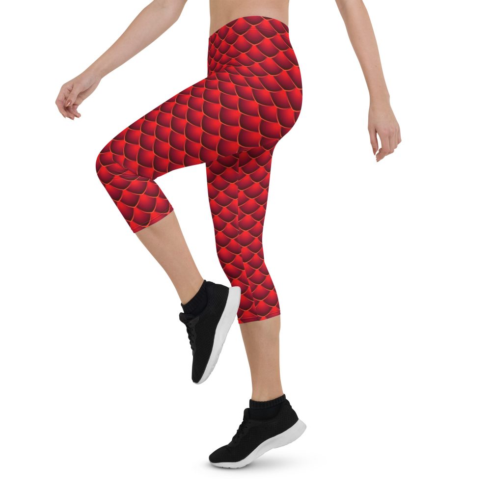 capris leggings, capris, high waisted, high waist, slim fit, red dragon costume, reptile costume, Lizard Costume, halloween costume, cosplay costume, rundisney, rundisney costume, activewear costume, dance costume, disneyland costume, festival costume, plus size costume, plus size, Woman's Costume, uv protection, activewear,