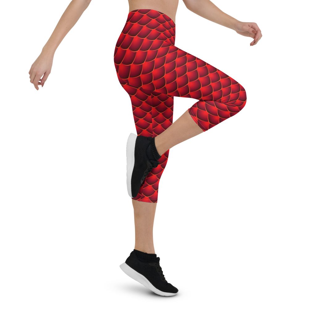 capris leggings, capris, high waisted, high waist, slim fit, red dragon costume, reptile costume, Lizard Costume, halloween costume, cosplay costume, rundisney, rundisney costume, activewear costume, dance costume, disneyland costume, festival costume, plus size costume, plus size, Woman's Costume, uv protection, activewear,