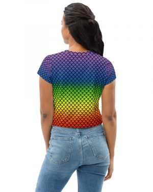 Rainbow Mermaid Crop Tee with Black Details