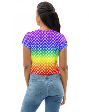 Rainbow Mermaid Crop Tee with White Details