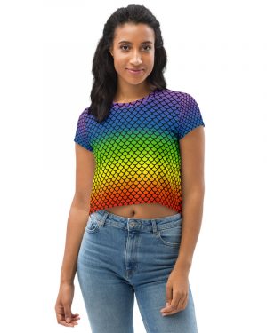 Rainbow Mermaid Crop Tee with Black Details