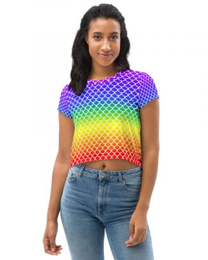 Rainbow Mermaid Crop Tee with White Details