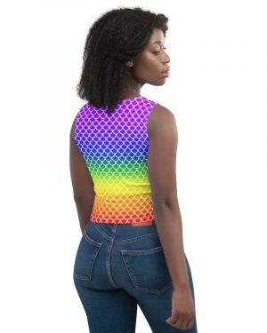 Rainbow Mermaid Crop Tank Top with White Details