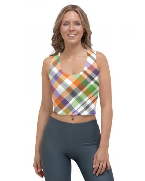 Plaid Crop Top Tank Top - White Purple Orange