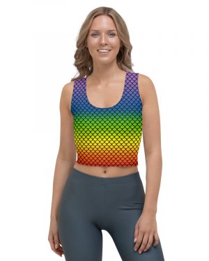 Rainbow Mermaid Crop Tank Top with Black Details