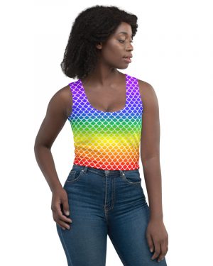 Rainbow Mermaid Crop Tank Top with White Details