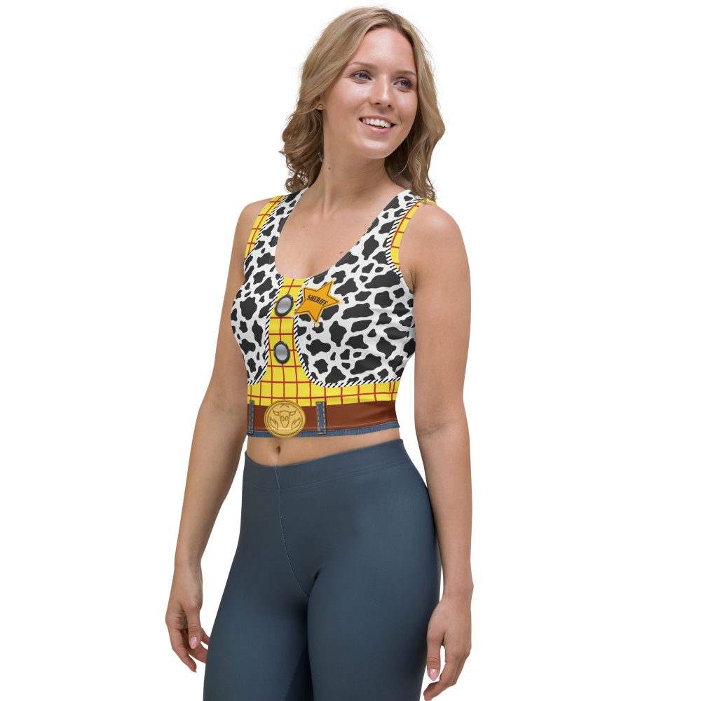 crop tank top costume, crop top, Woody Costume, Toy Story Costume, Cowboy costume, cowgirl costume, sheriff costume, slim fit, halloween costume, cosplay costume, rundisney, rundisney costume, activewear costume, dance costume, disneyland costume, festival costume, plus size costume, plus size, Woman's Costume, uv protection, activewear,