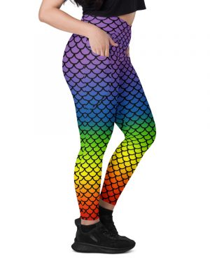 Rainbow Mermaid Crossover leggings with pockets – Black details