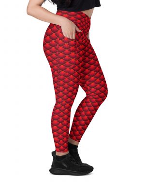 Red Dragon Costume Reptile Scale – Crossover Leggings with Pockets