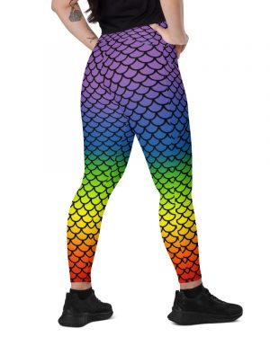 Rainbow Mermaid Crossover leggings with pockets – Black details