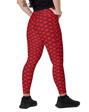 Red Dragon Costume Reptile Scale – Crossover Leggings with Pockets