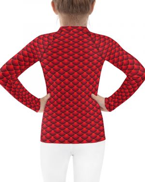 Red Dragon Costume Reptile Scale – Kids Long Sleeve Rash Guard Shirt