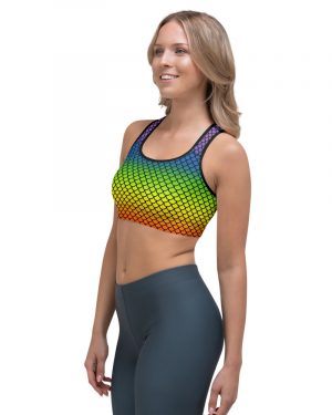 Rainbow Mermaid Sports bra with Black Details