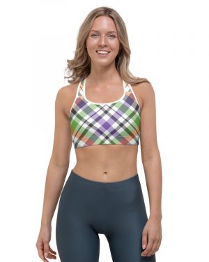 Plaid White Purple Sports bra