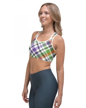 Plaid White Purple Sports bra