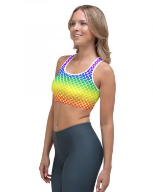 Rainbow Mermaid Sports bra with White Details