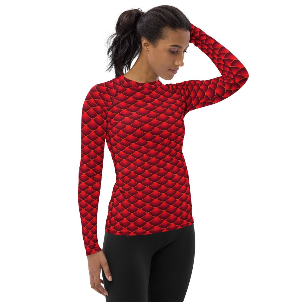 rashguard, rash guard, long sleeve t-shirt, swimming shirt, slim fit, red dragon costume, reptile costume, Lizard Costume, halloween costume, cosplay costume, rundisney, rundisney costume, activewear costume, dance costume, disneyland costume, festival costume, plus size costume, plus size, Woman's Costume, uv protection, activewear,