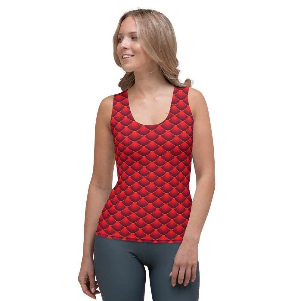 Woman's Costume, tank top, uv protection, activewear, swimming shirt, sleeveless, slim fit, red dragon costume, reptile costume, Lizard Costume, halloween costume, cosplay costume, rundisney, rundisney costume, activewear costume, dance costume, disneyland costume, festival costume, plus size costume, plus size