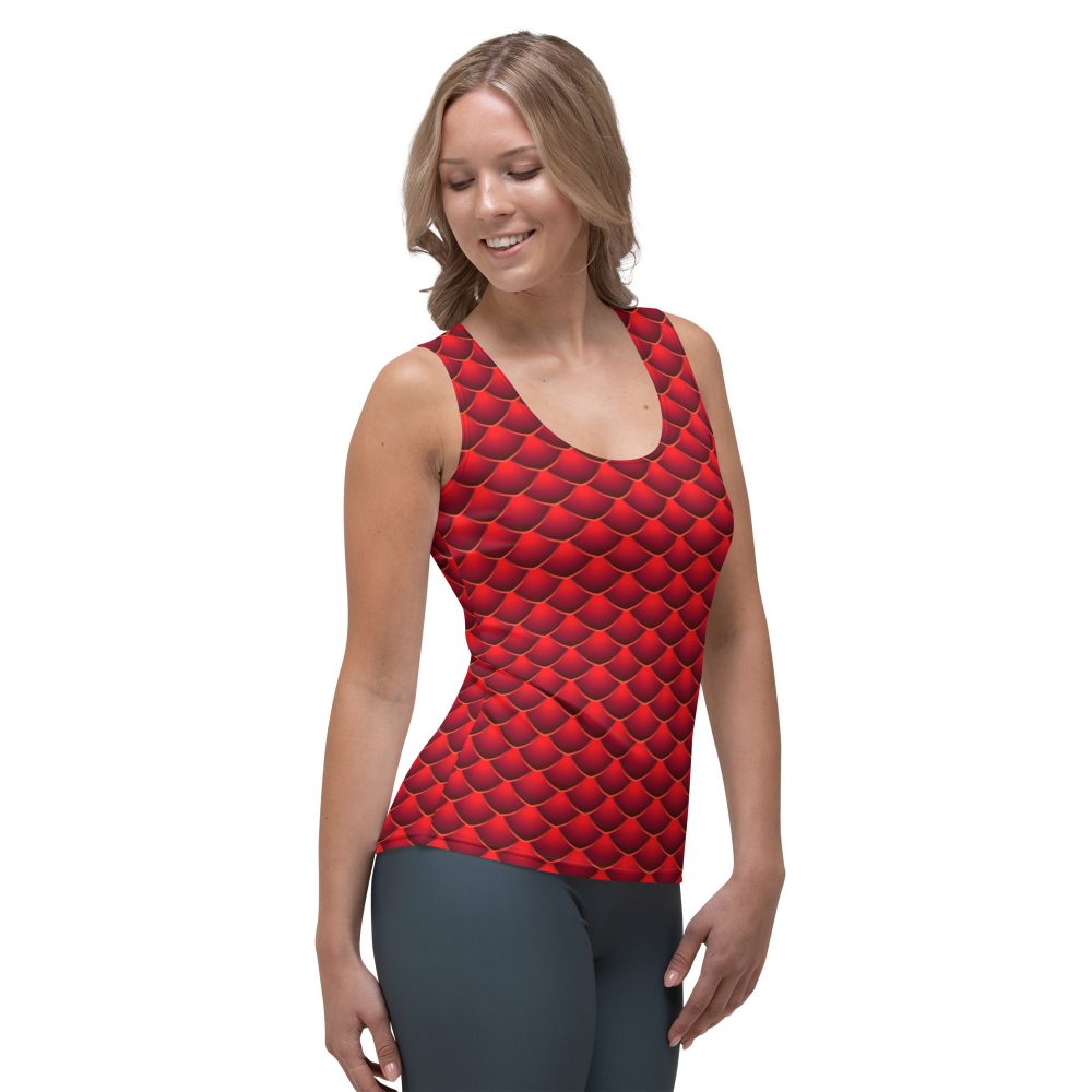 Woman's Costume, tank top, uv protection, activewear, swimming shirt, sleeveless, slim fit, red dragon costume, reptile costume, Lizard Costume, halloween costume, cosplay costume, rundisney, rundisney costume, activewear costume, dance costume, disneyland costume, festival costume, plus size costume, plus size