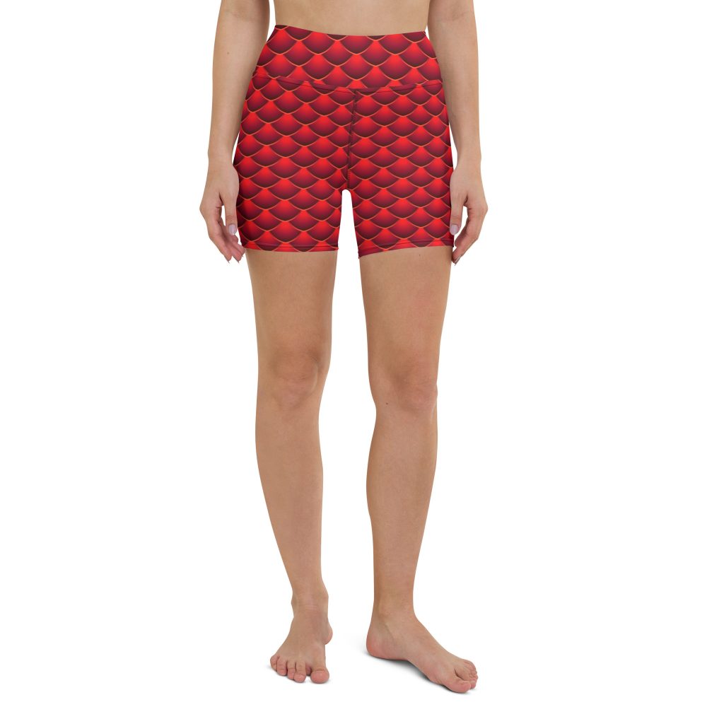 yoga shorts, shorts, high waisted, high waist, slim fit, red dragon costume, reptile costume, Lizard Costume, halloween costume, cosplay costume, rundisney, rundisney costume, activewear costume, dance costume, disneyland costume, festival costume, plus size costume, plus size, Woman's Costume, uv protection, activewear,