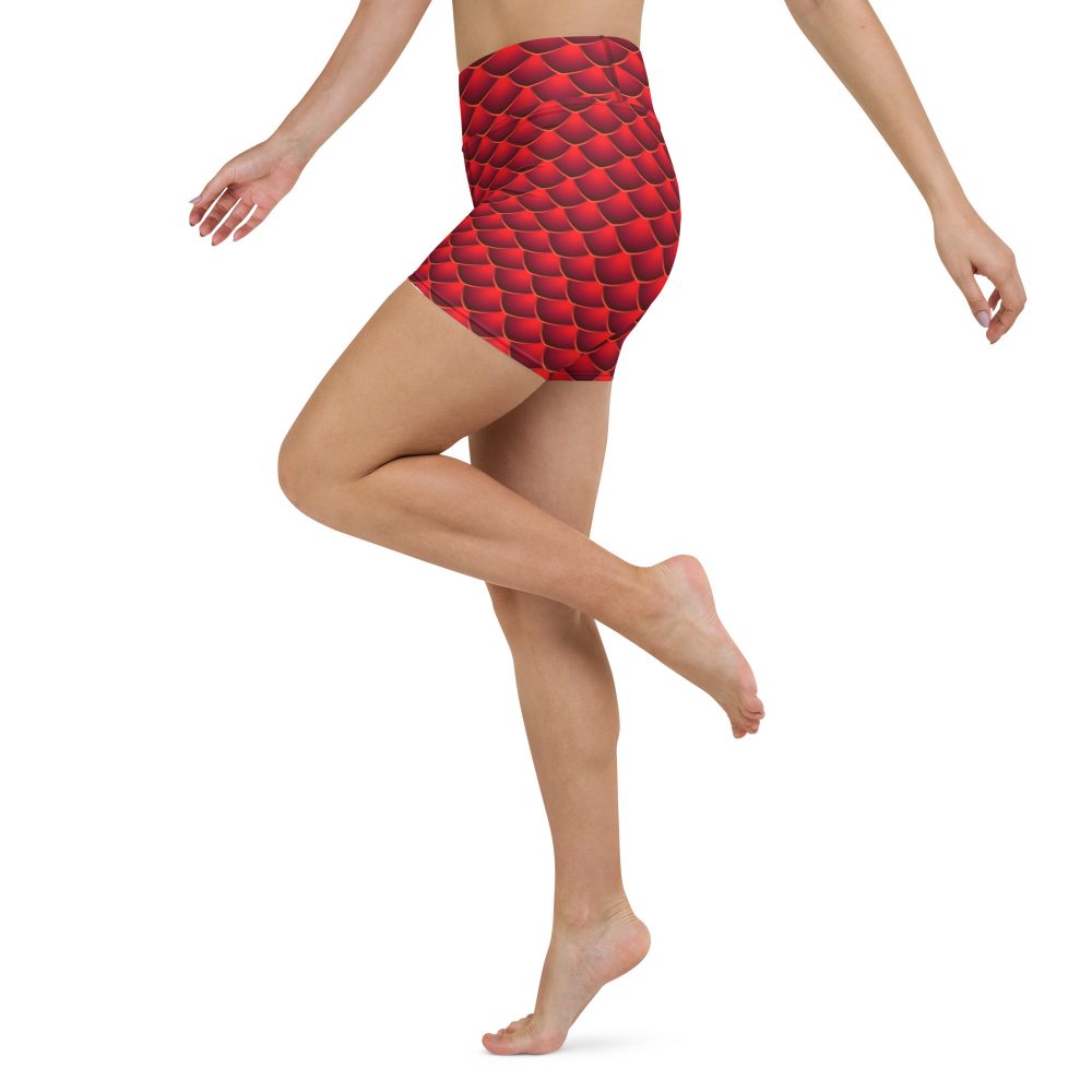 yoga shorts, shorts, high waisted, high waist, slim fit, red dragon costume, reptile costume, Lizard Costume, halloween costume, cosplay costume, rundisney, rundisney costume, activewear costume, dance costume, disneyland costume, festival costume, plus size costume, plus size, Woman's Costume, uv protection, activewear,