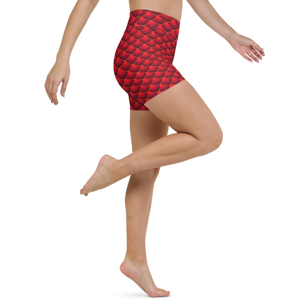 yoga shorts, shorts, high waisted, high waist, slim fit, red dragon costume, reptile costume, Lizard Costume, halloween costume, cosplay costume, rundisney, rundisney costume, activewear costume, dance costume, disneyland costume, festival costume, plus size costume, plus size, Woman's Costume, uv protection, activewear,
