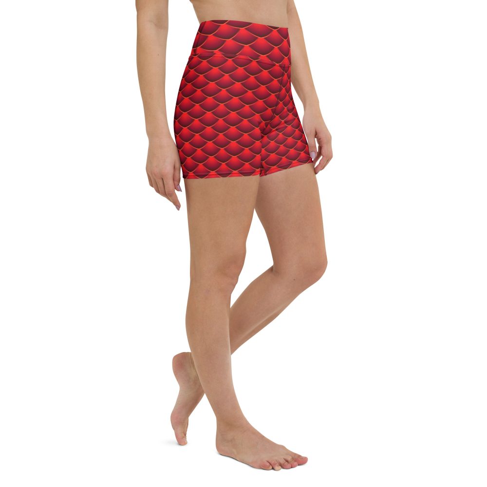 yoga shorts, shorts, high waisted, high waist, slim fit, red dragon costume, reptile costume, Lizard Costume, halloween costume, cosplay costume, rundisney, rundisney costume, activewear costume, dance costume, disneyland costume, festival costume, plus size costume, plus size, Woman's Costume, uv protection, activewear,