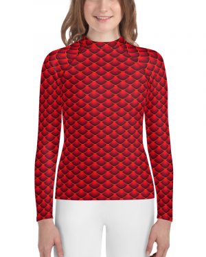 Red Dragon Costume Reptile Scale – Youth Long Sleeve Rash Guard Shirt