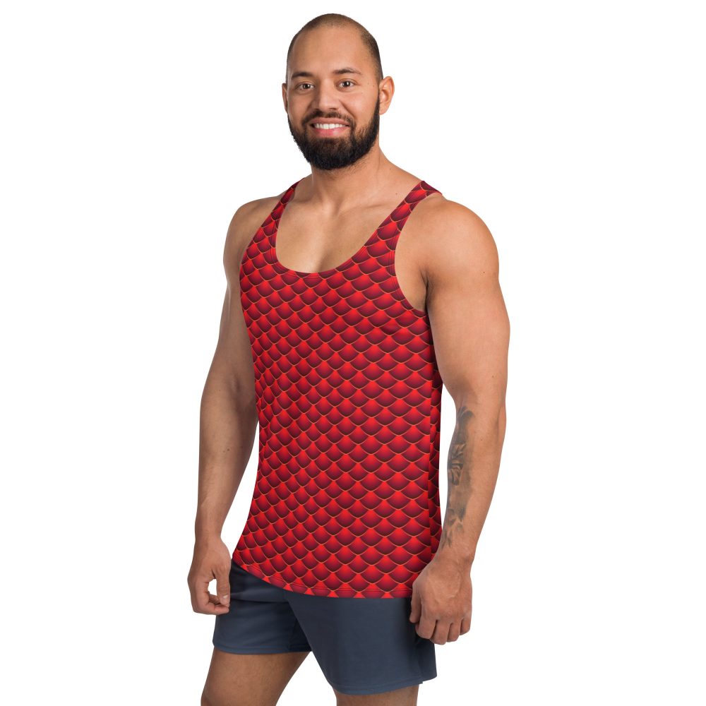 Men's Costume, tank top, activewear, swimming shirt, sleeveless, slim fit, red dragon costume, reptile costume, Lizard Costume, halloween costume, cosplay costume, rundisney, rundisney costume, activewear costume, dance costume, disneyland costume, festival costume, plus size costume, plus size