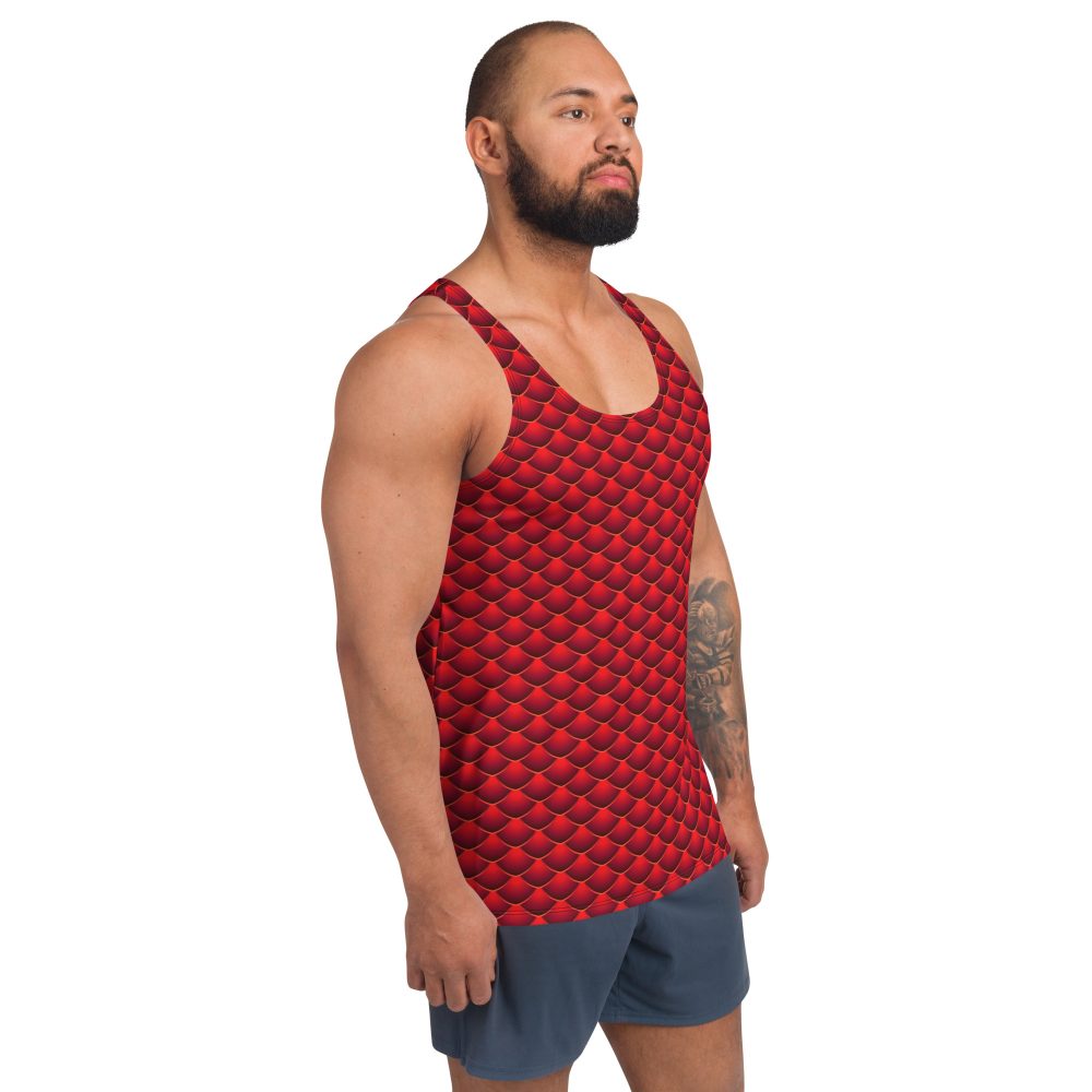 Men's Costume, tank top, activewear, swimming shirt, sleeveless, slim fit, red dragon costume, reptile costume, Lizard Costume, halloween costume, cosplay costume, rundisney, rundisney costume, activewear costume, dance costume, disneyland costume, festival costume, plus size costume, plus size