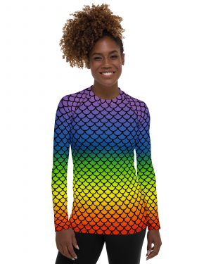 Rainbow Mermaid Long Sleeve Swim Shirt Rash Guard